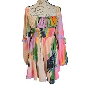 Hutch -1025 Multicolor Brushstroke Abstract Long Sleeve‎ Pullover Romper Small